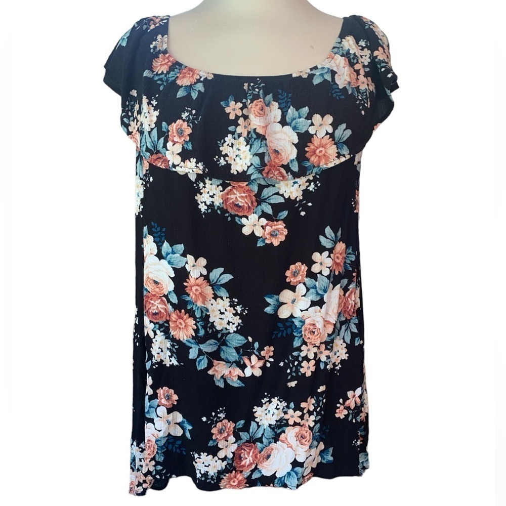 1.4.3 Story by Line Up blouse ruffled neckline sleeveless floral print Sz Large